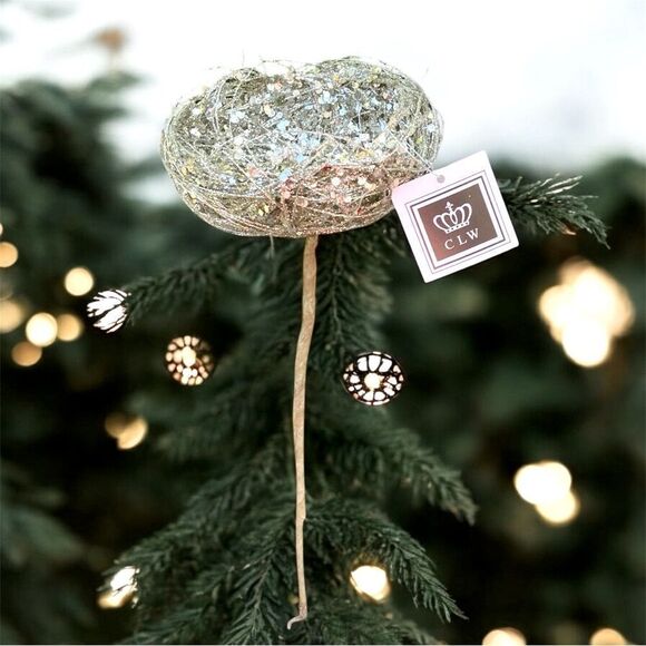 NWT New CLW Catherine Lillywhite's Silver Iridescent Decorative Accent Bird Nest - Picture 4 of 12